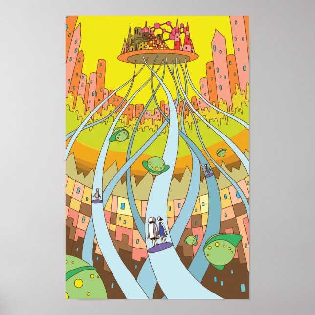 Póster Sky city accessible by high-speed elevator. (Frente)