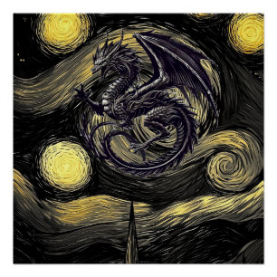 Póster Sky y Wyvern nocturno de Lovecraftian - Arte de fa