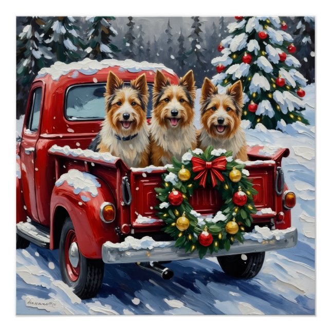 Póster Skye Terrier Christmas Red Truck Holiday (Anverso)