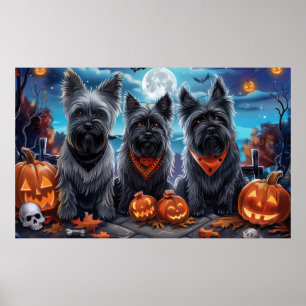 Póster Skye Terrier Halloween Espeluznante