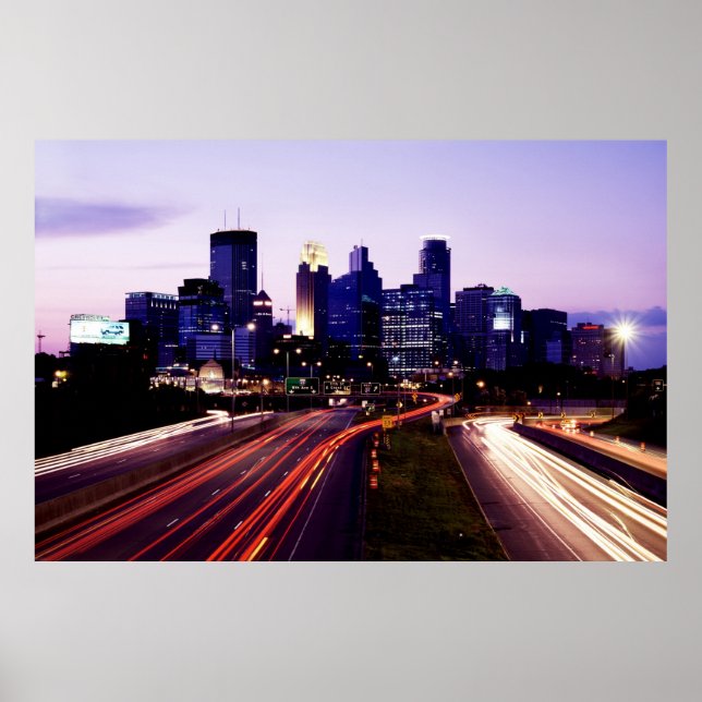 Póster Skyline al atardecer, Minneapolis, Minnesota (Frente)