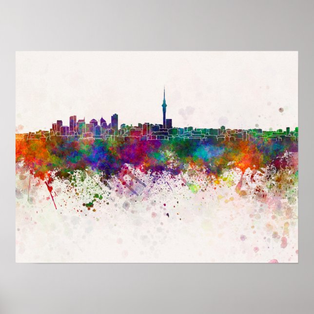 Póster Skyline Auckland en el fondo acuático (Frente)