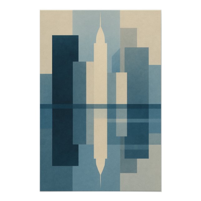 Póster Skyline Bleue – Reflets Géométriques (Anverso)