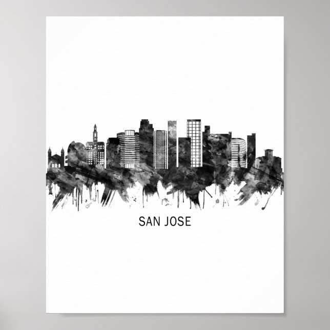 Póster Skyline BW de San José (Frente)