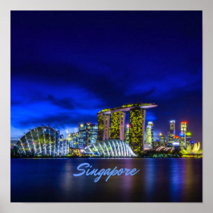 Póster Skyline Ciudad De Singapur De Noche