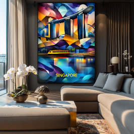 Póster Skyline Cubist de Singapur - Ciudad geométrica mod