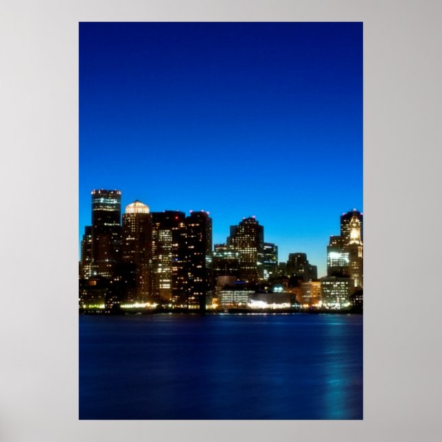 Póster Skyline de Boston con luna (Frente)