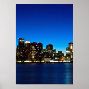 Póster Skyline de Boston con luna