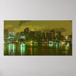 Póster Skyline de Boston de noche