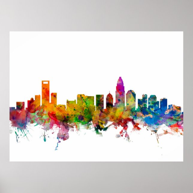 Póster Skyline de Charlotte Carolina del Norte (Frente)