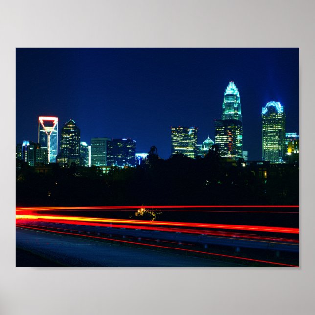 Póster Skyline de Charlotte NC (Frente)