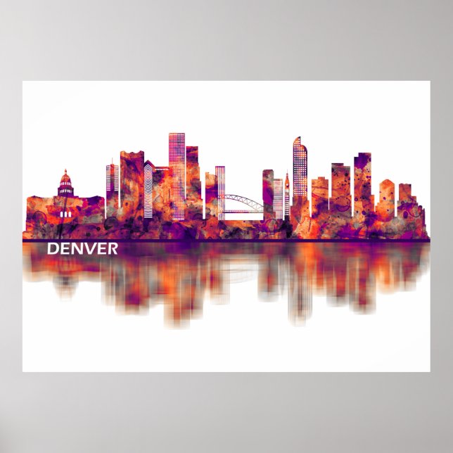 Póster Skyline de Denver Colorado (Frente)