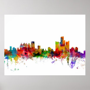 Póster Skyline de Detroit Michigan