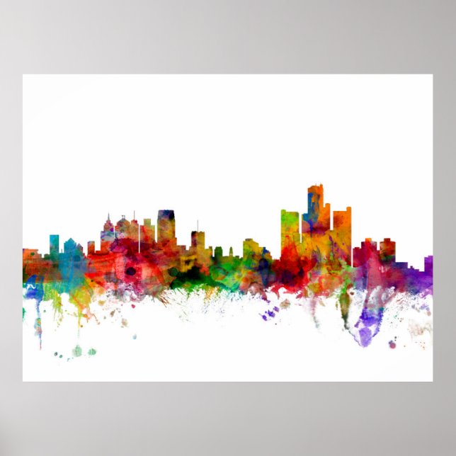 Póster Skyline de Detroit Michigan (Frente)