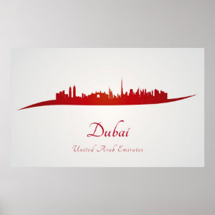 Póster Skyline de Dubai en rojo
