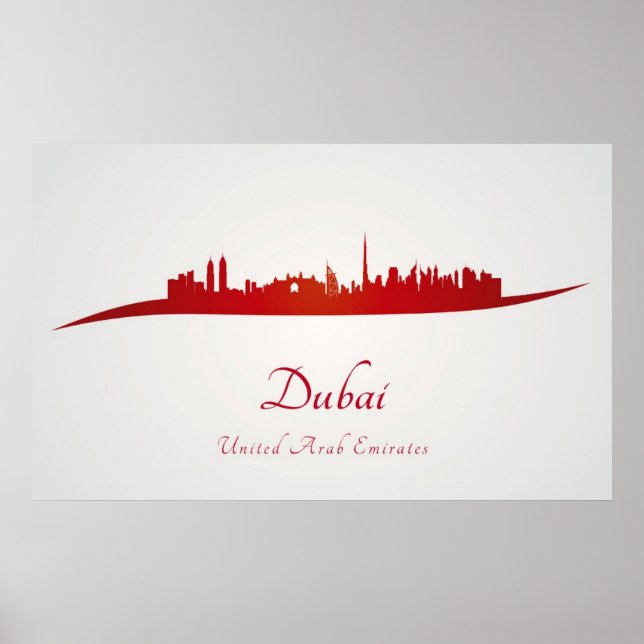 Póster Skyline de Dubai en rojo (Frente)