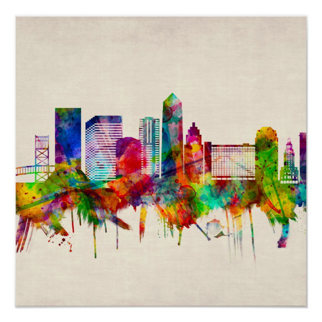 Póster Skyline de Jacksonville Florida (Anverso)