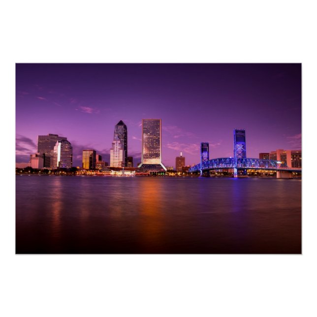 Póster Skyline de Jacksonville Florida de noche (Anverso)