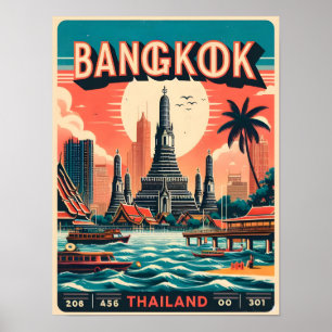 Póster Skyline de la ciudad de Bangkok retro - Regalos de