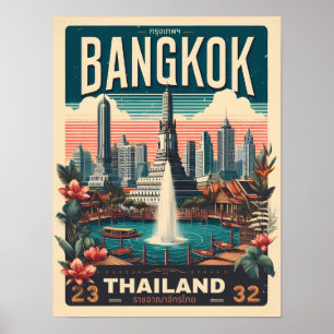 Póster Skyline de la ciudad de Bangkok retro - Regalos de