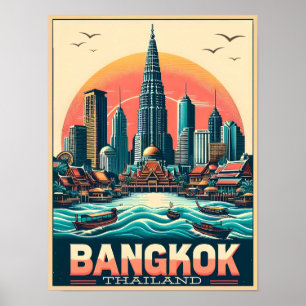 Póster Skyline de la ciudad de Bangkok retro - Regalos de