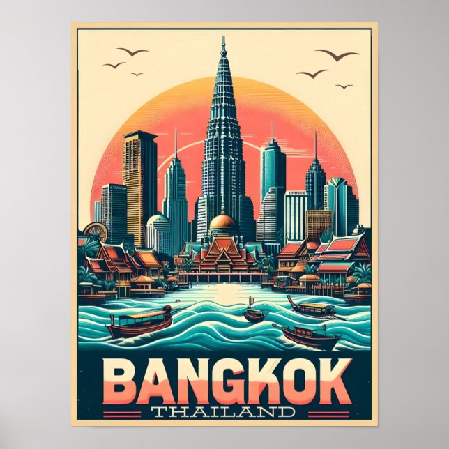 Póster Skyline de la ciudad de Bangkok retro - Regalos de (Frente)