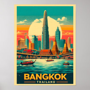 Póster Skyline de la ciudad de Bangkok retro - Regalos de