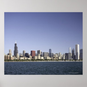Póster Skyline de la ciudad de Chicago con el lago Michig