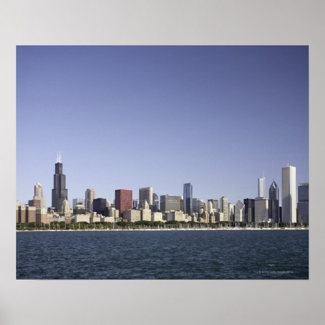 Póster Skyline de la ciudad de Chicago con el lago Michig (Frente)