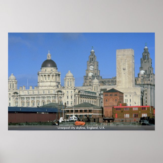 Póster Skyline de la ciudad de Liverpool, Inglaterra, Rei (Frente)