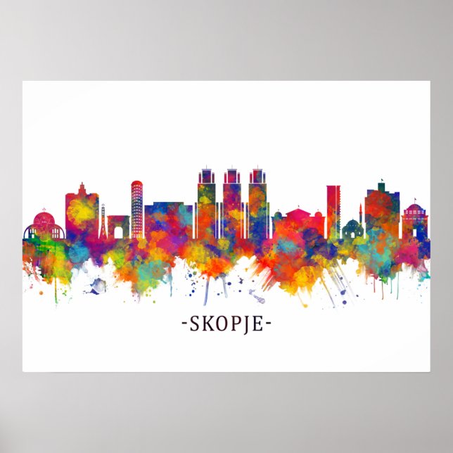 Póster Skyline de la República de Skopie de Macedonia (Frente)