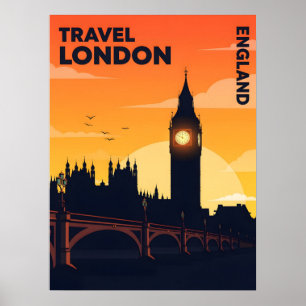 Póster Skyline de Londres al atardecer con el gran ben