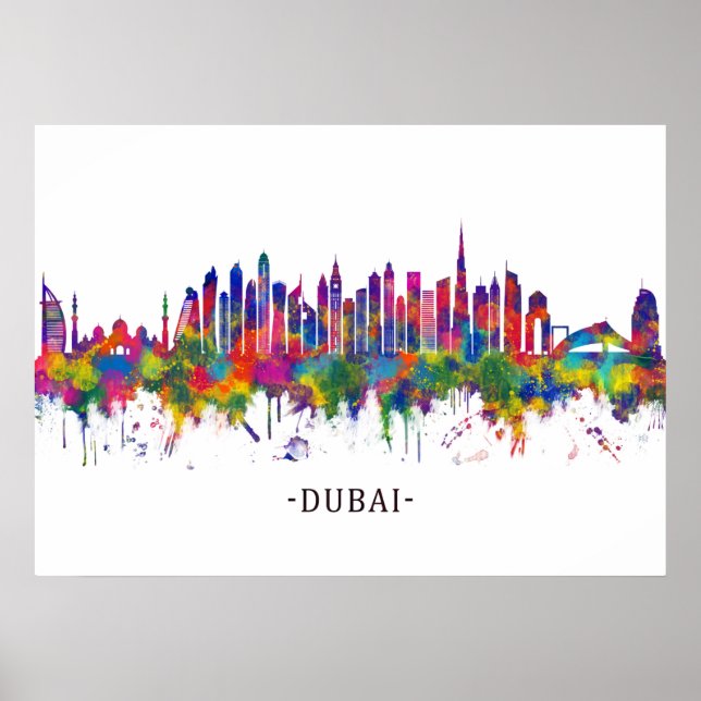 Póster Skyline de los Emiratos Árabes Unidos de Dubai (Frente)