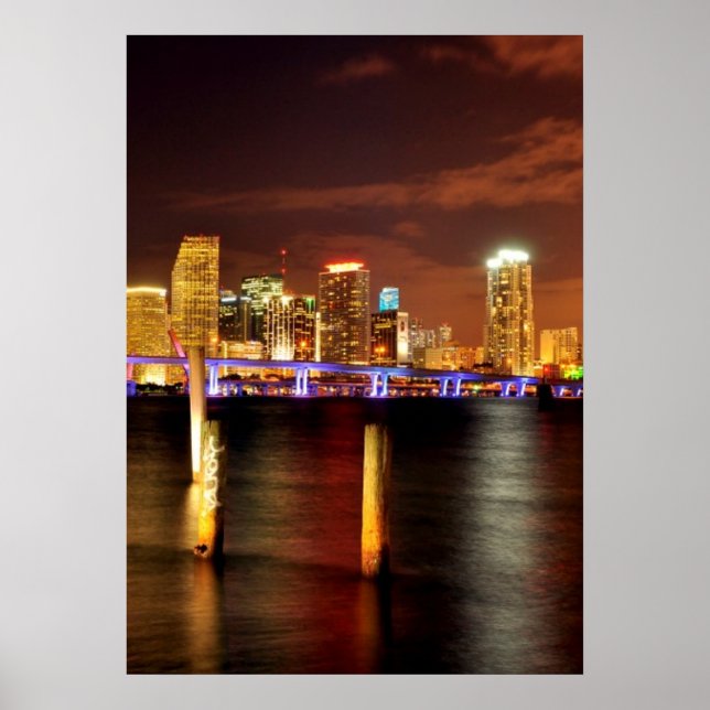 Póster Skyline de Miami por la noche, Florida (Frente)