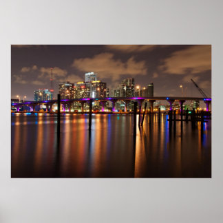 Póster Skyline de Miami por la noche - Poster