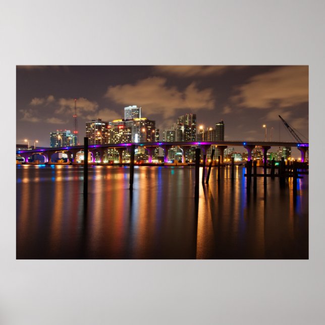 Póster Skyline de Miami por la noche - Poster (Frente)