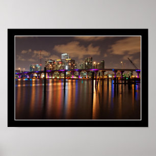 Póster Skyline de Miami por la noche - Poster
