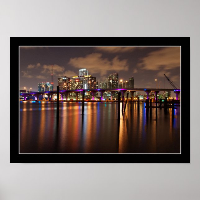 Póster Skyline de Miami por la noche - Poster (Frente)