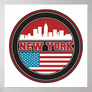 Póster Skyline de Nueva York   Bandera de los Estados Uni