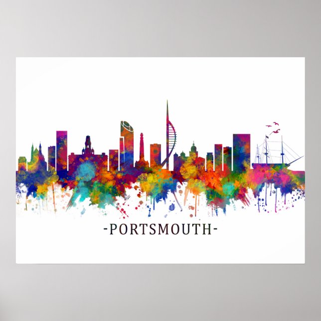 Póster Skyline de Portsmouth England (Frente)