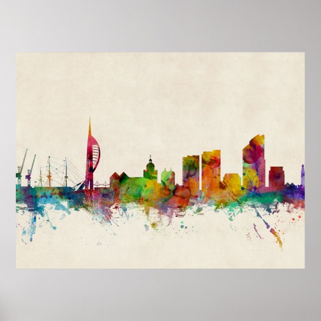 Póster Skyline de Portsmouth England (Frente)