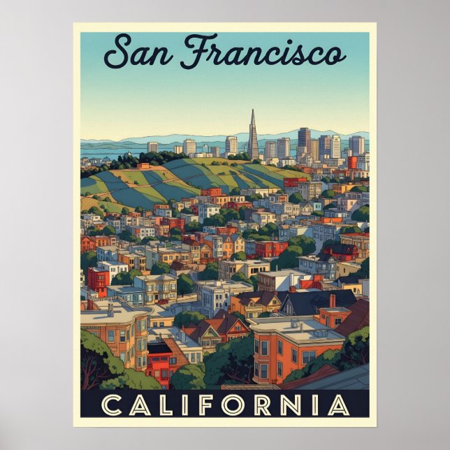 Póster Skyline de San Francisco con colinas ondulantes (Frente)
