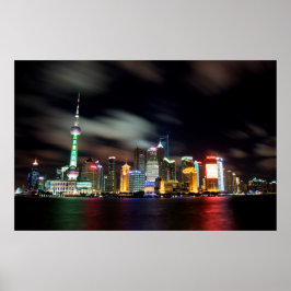 Póster Skyline de Shanghai por noche