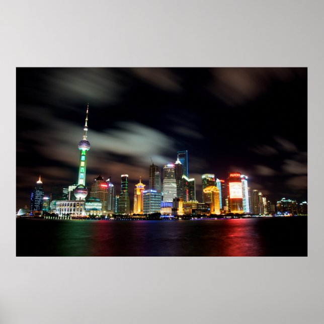 Póster Skyline de Shanghai por noche (Frente)