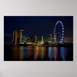 Póster Skyline de Singapur de noche
