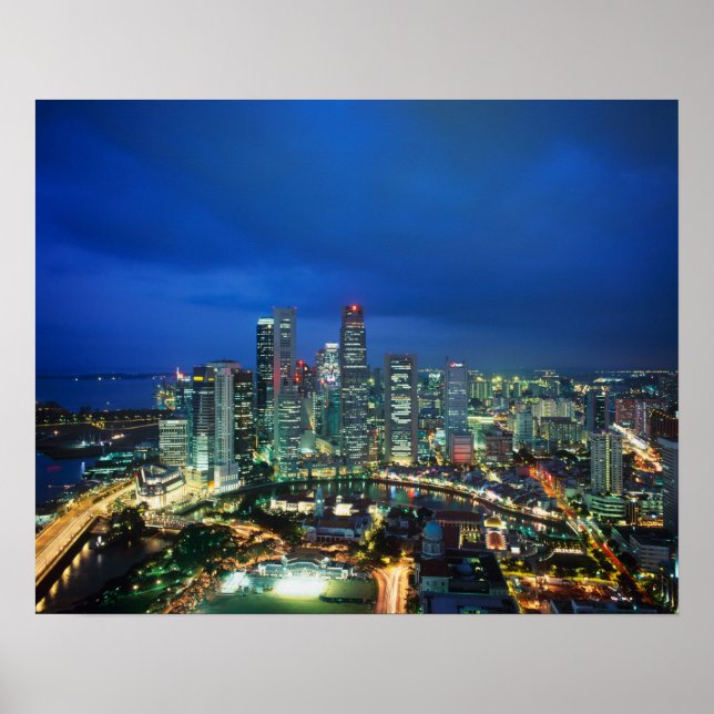 Póster Skyline de Singapur de noche, Singapur (Frente)