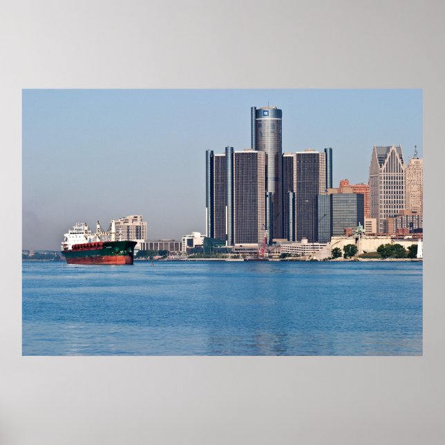 Póster Skyline del río Detroit (Frente)