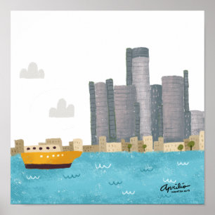 Póster Skyline Detroit de 12x12