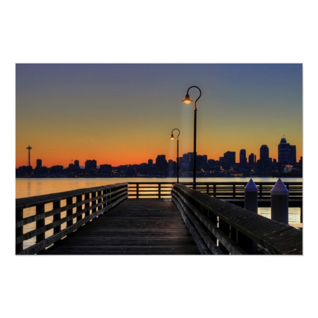 Póster Skyline Downtown de Seattle Washington (Anverso)