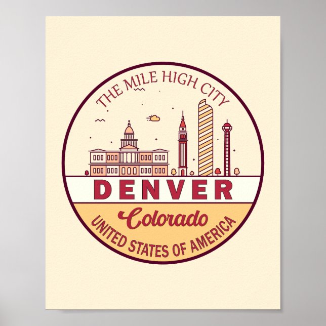 Póster Skyline Emblem de Denver Colorado (Frente)